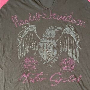 Harley-Davidson Black and Pink Embroidered Tee with lace